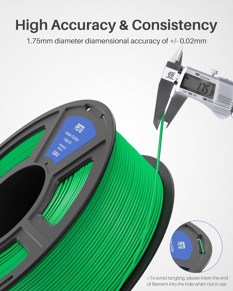 ELEGOO خيوط PETG 1.75 مم سوداء 2 كجم، خيوط طابعة ثلاثية الأبعاد بدقة أبعاد +/- 0.02 مم، 2 قطعة 1 كجم بكرة (2.2 رطل) تناسب معظم طابعات FDM ثلاثية الأبعاد - Image 4